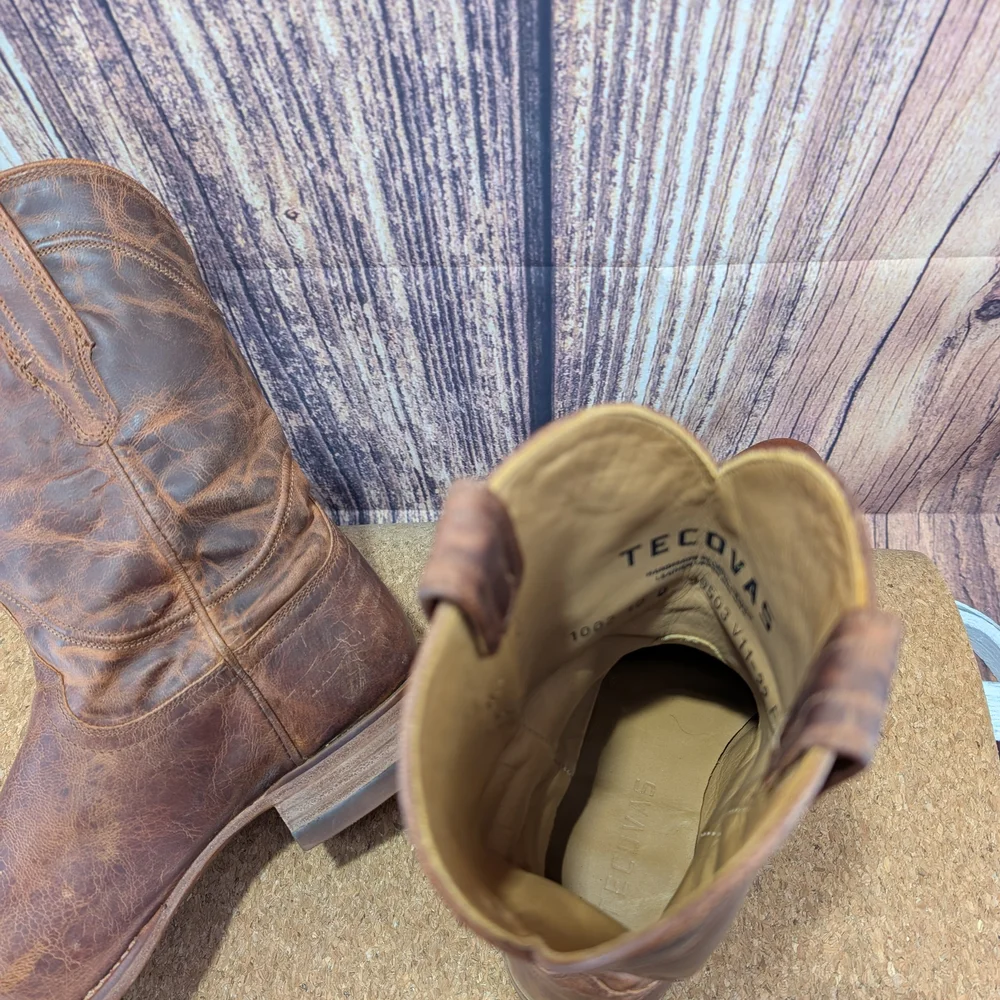 Tecovas Rustic Brown Roper Goat Leather Cowboy Boots 10 D - Picture 11 of 13